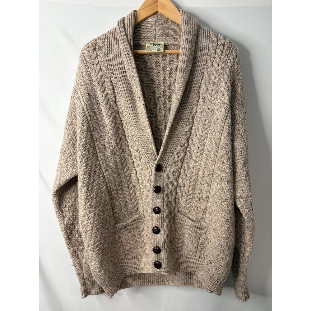 VTG Carraig Donn Mens XL Oatmeal Wool Shawl Collar Chunky Fishermans Cardigan